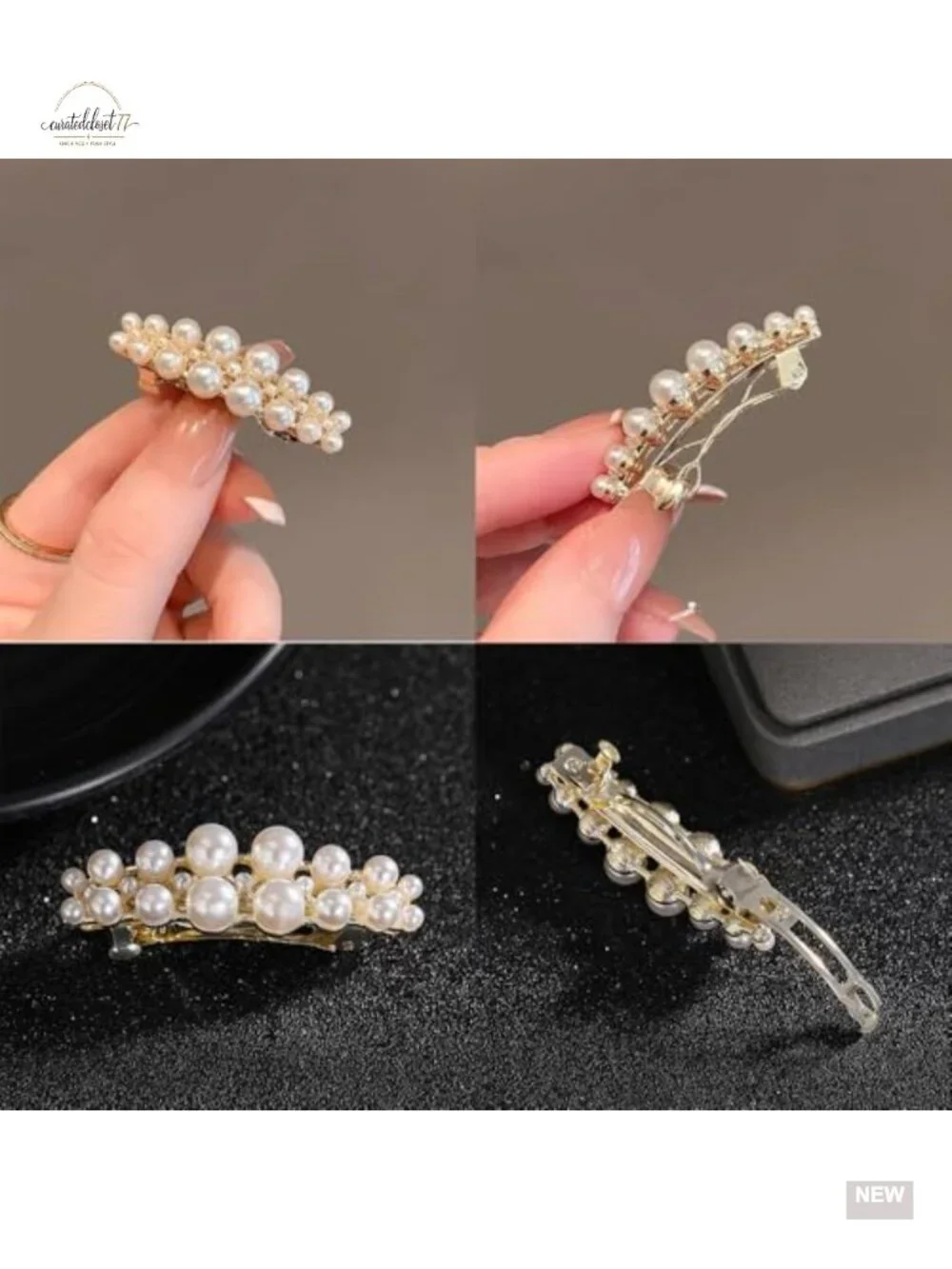 Pearl Hair Clips for Women, Gold Barrettes, Decorative French Hair Accessories